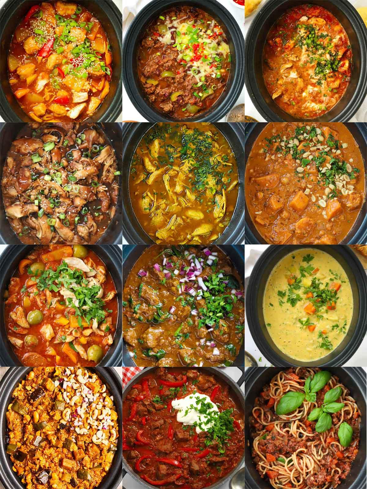 **Sacchetti Pronti per la Cottura Lenta {Pasti da Congelare e Pronti all'Uso}** 2 Collage di 12 ricette per pentola a cottura lenta preparate con sacchetti da congelare.