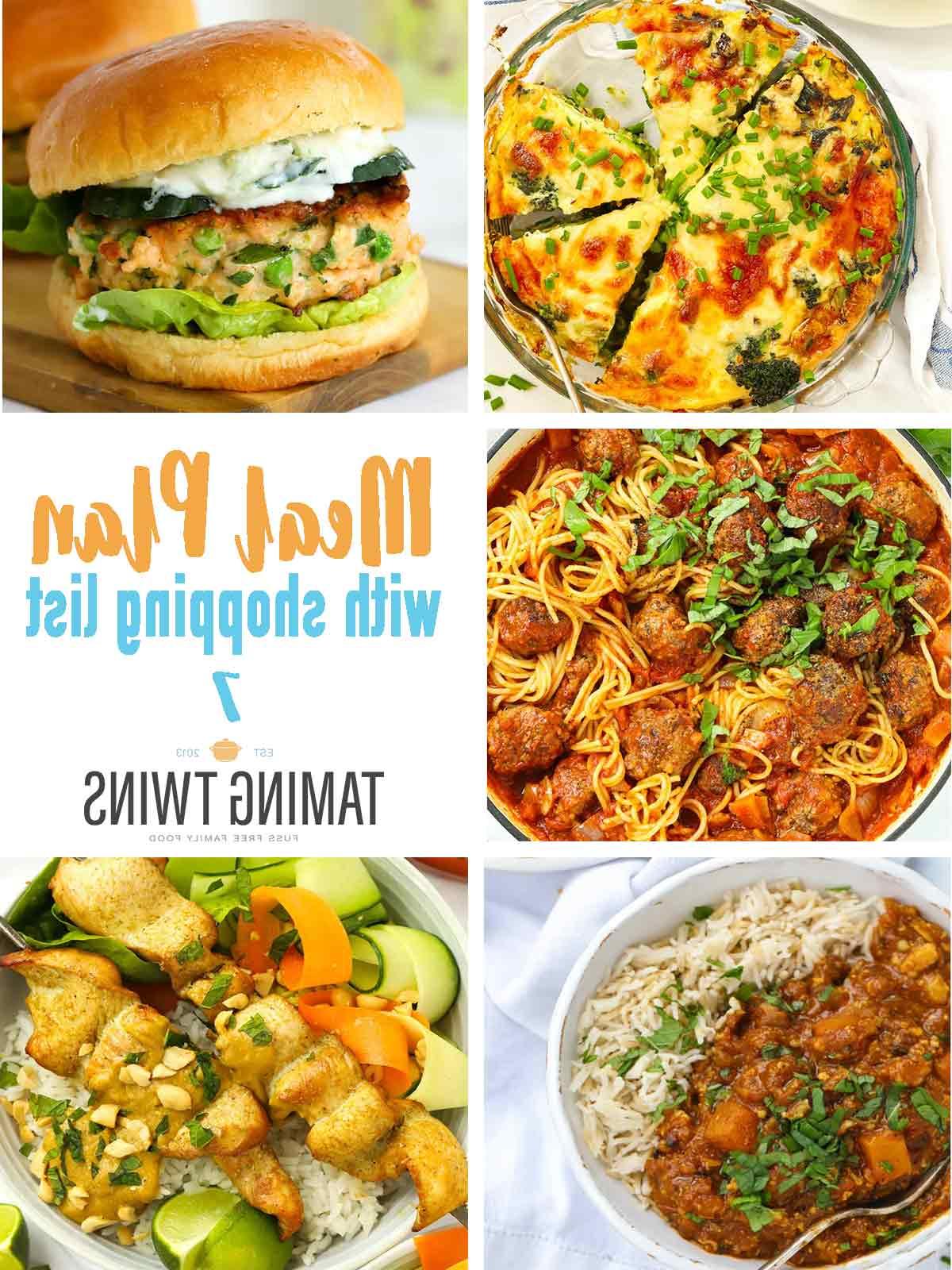 Piano Pasti 7 2 Piano Pasti Settimanale che mostra varie opzioni di cena con una lavagna per la pianificazione e ingredienti freschi.