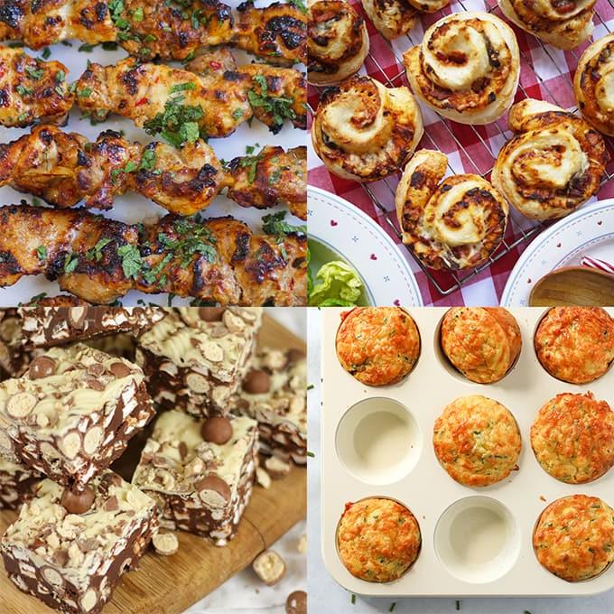 Idee picnic per bambini con muffin, spiedini e pizza