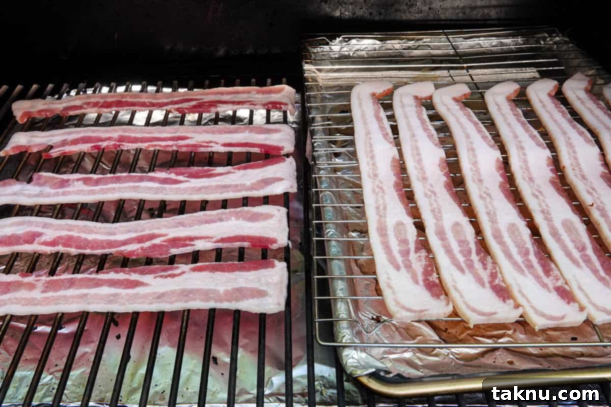 Bacon on smoker, starting to cook