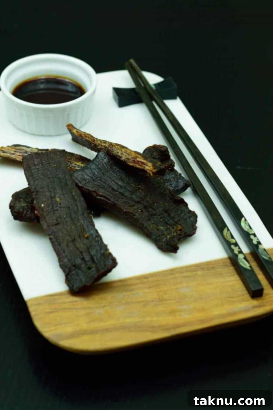 Teriyaki Beef Jerky Recipe finished product close up