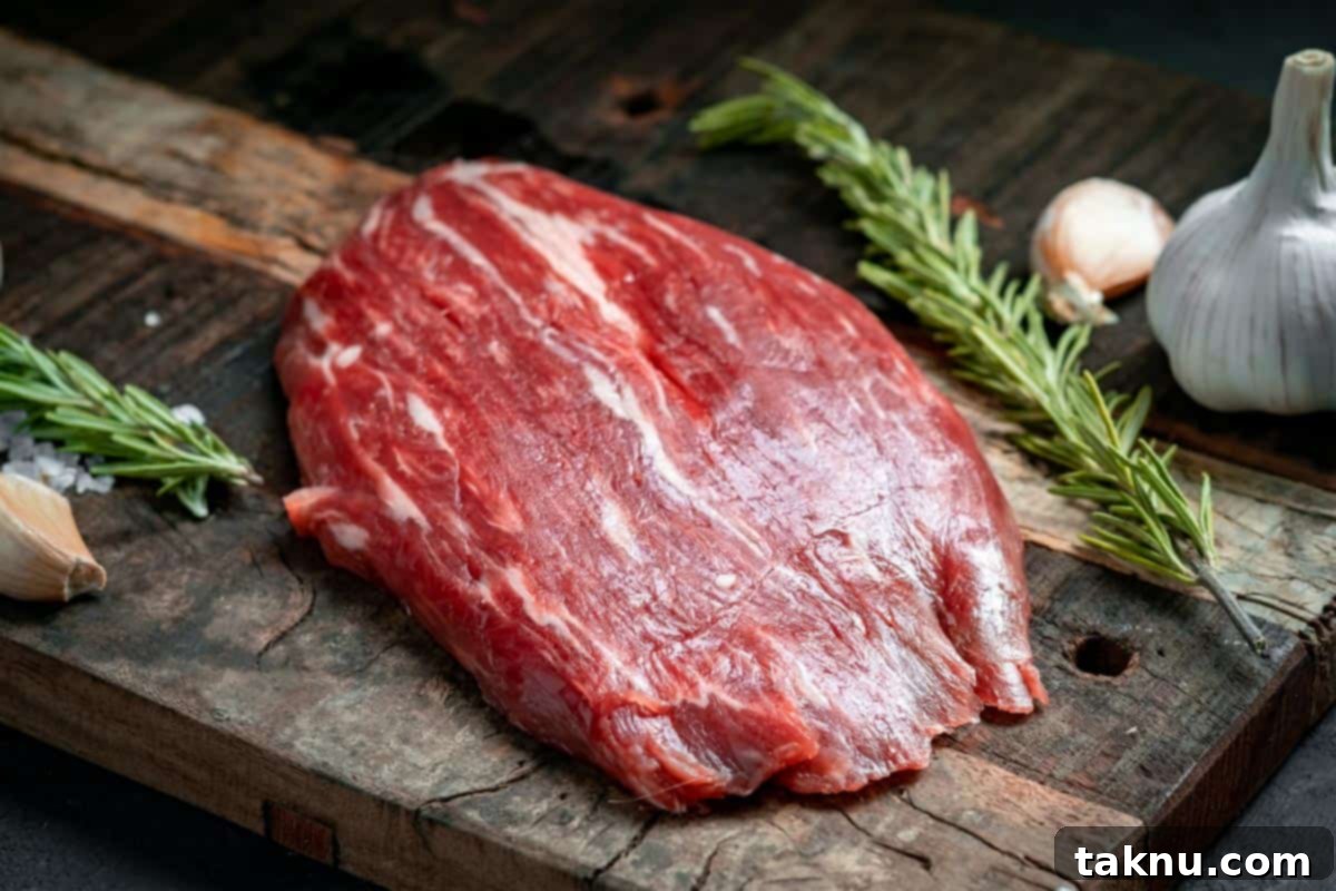 Flank steak on cutting board with spices
