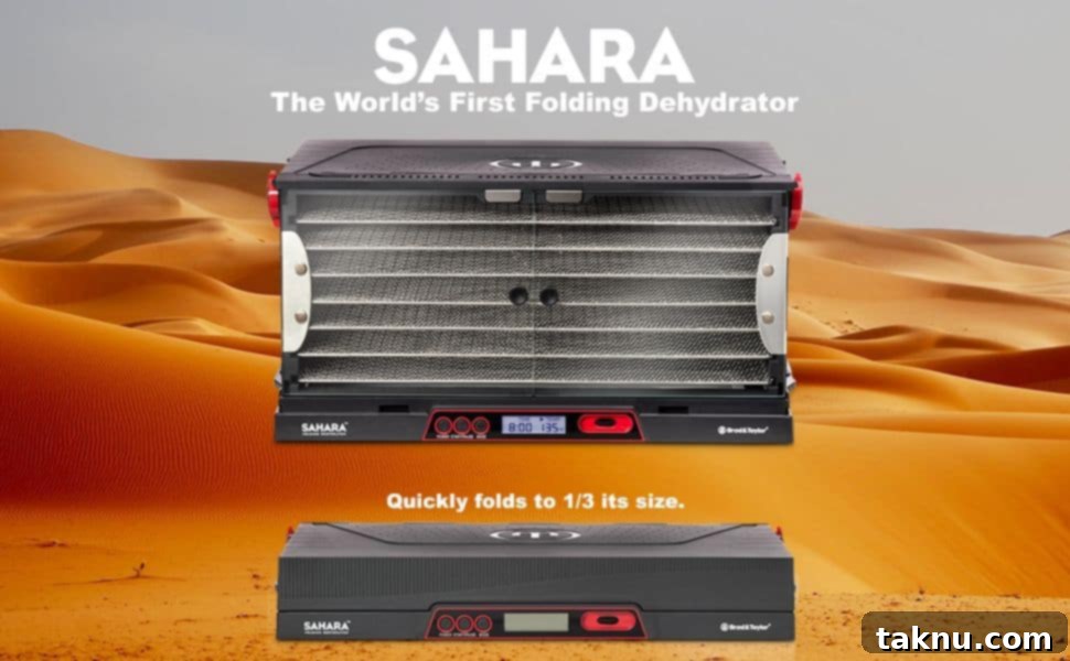 Sahara Dehydrator in large, expanded view and folded for compact storage, showcasing its versatility
