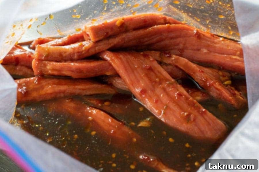 Mastering Oven Beef Jerky at Home 4 chili lime jerky marinated in ziplock bag