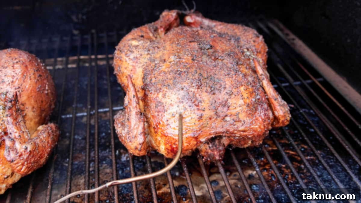 Smoked chicken finished cooking on grill