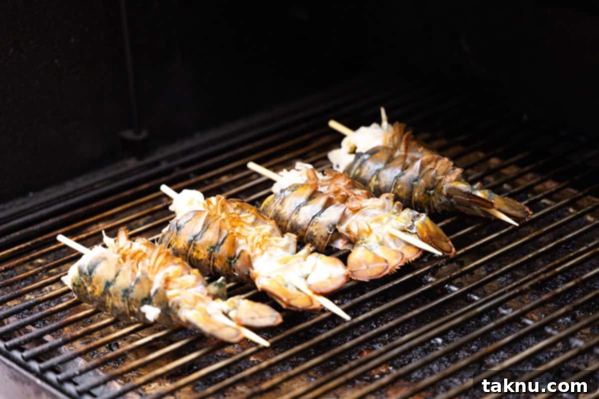 lobster tails on grill meat side down
