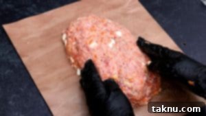 Formed meatloaf ready for smoking.