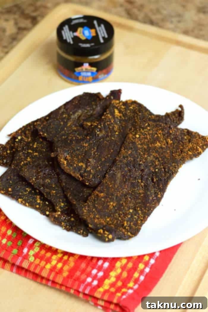 Steakhouse Dry Rub Jerky 9 An easy quick beef jerky recipe that utilizes Grill Mates Dry Steak Rub | Jerkyholic.com
