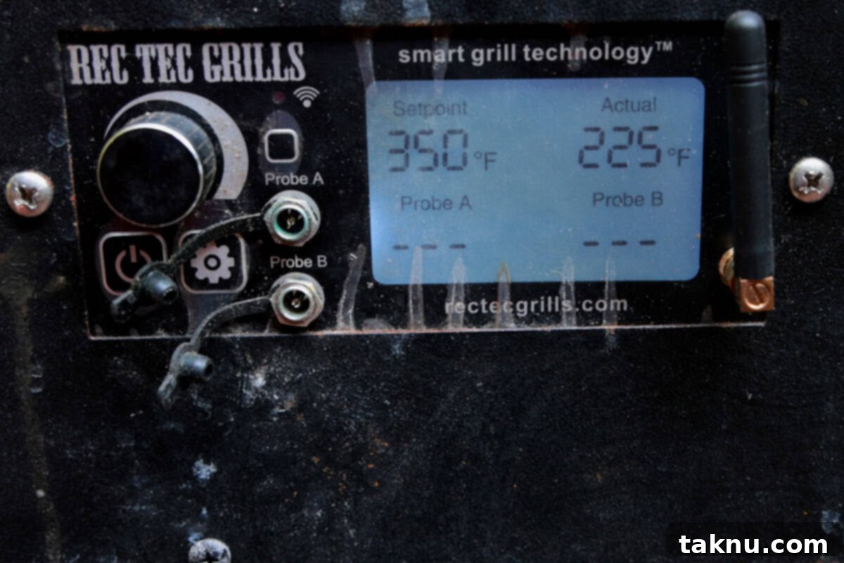 Grill display showing the temperature is set to 350°F.