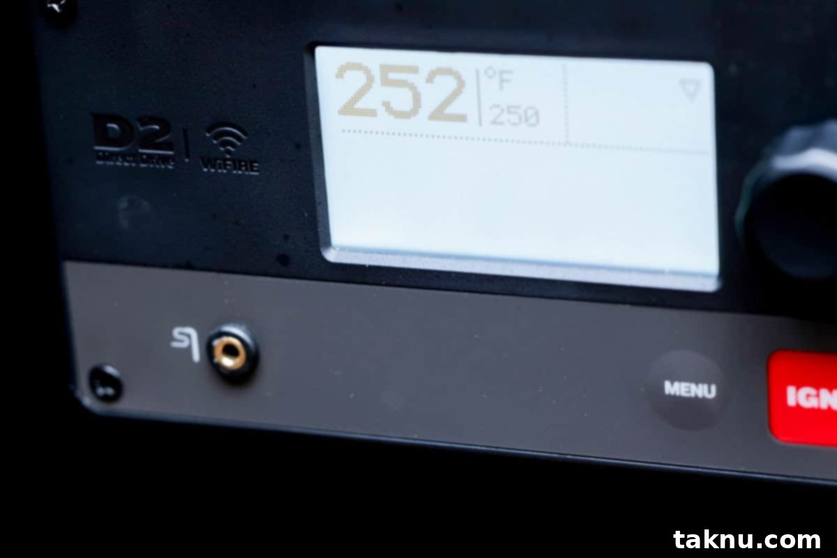 Succulent Smoked Shrimp 8 A smoker's temperature gauge clearly showing it's pre-heated to 250 degrees Fahrenheit, ready for cooking.