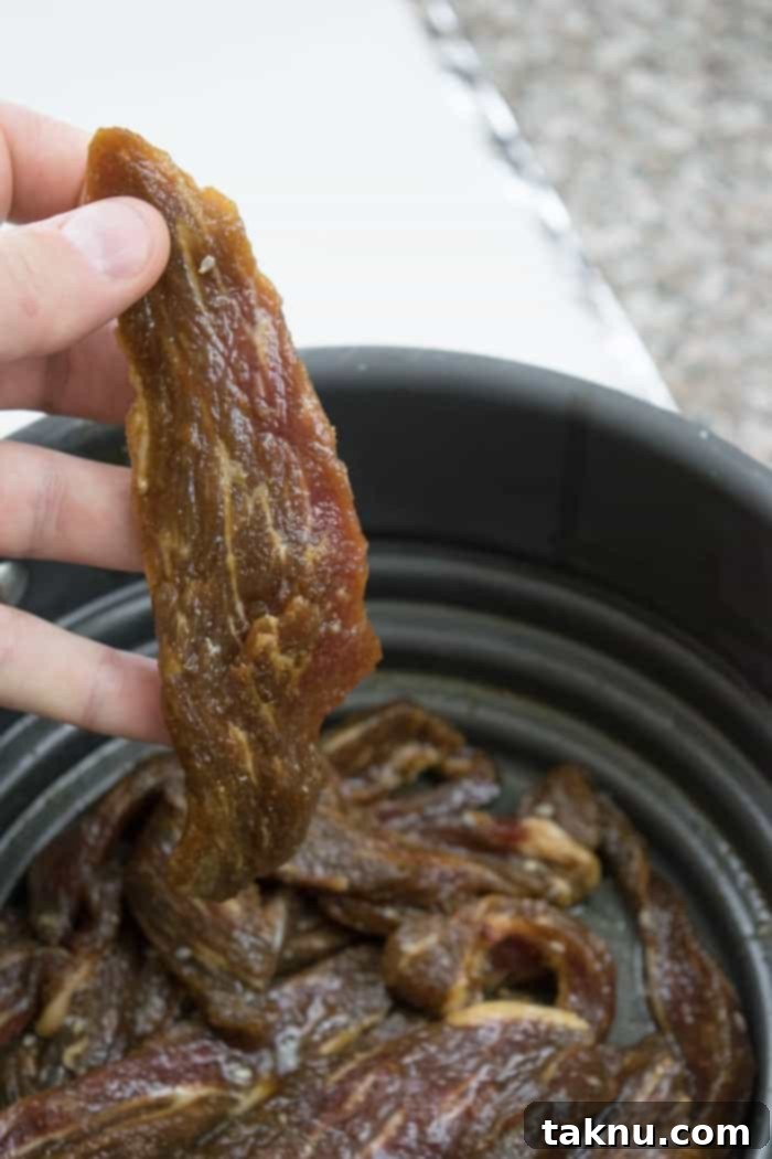 Beef strips marinating in a rich Korean BBQ sauce, absorbing all the savory and sweet flavors.