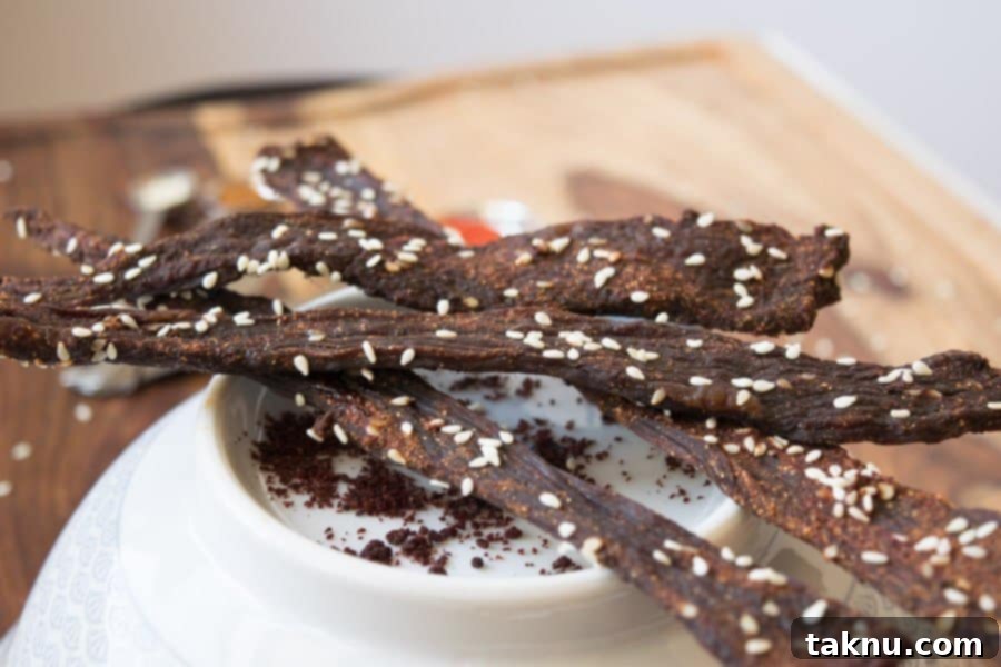 Finished Beef Jerky on Bowl