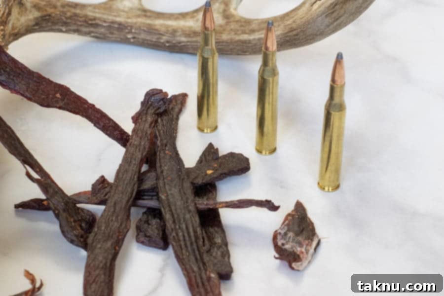 Deer jerky with antler and bullets