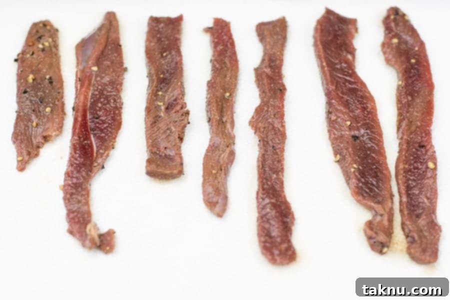 Twisted Venison Jerky 10 deer jerky strips pat dry on paper towels