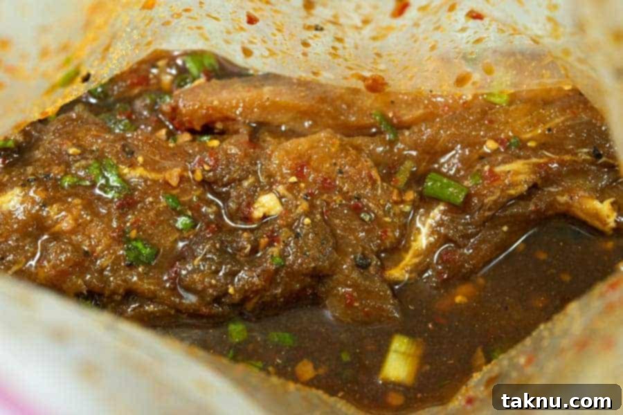 Korean BBQ pork jerky marinating in zip lock bag