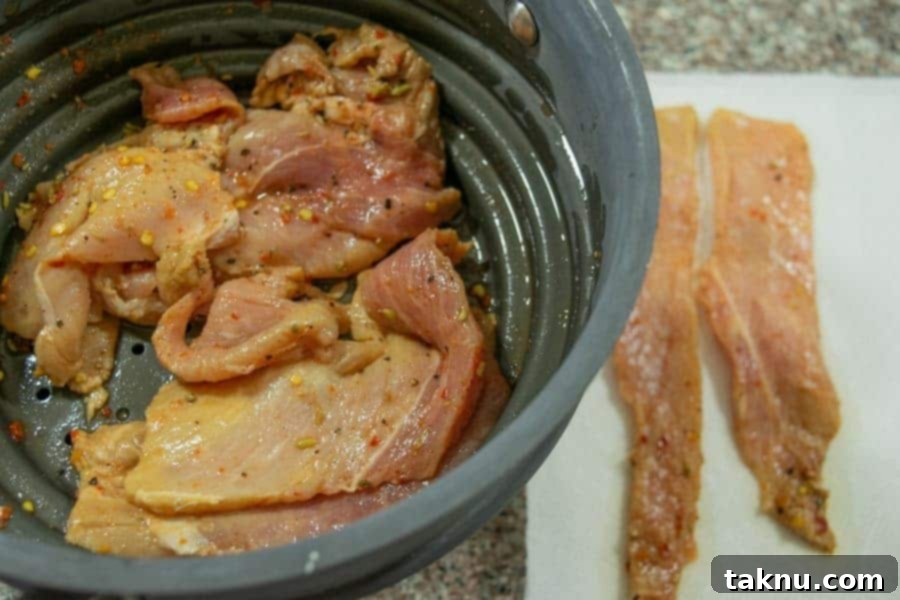 Italian pork jerky strained in colander