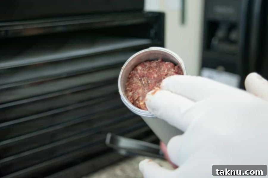 loading jerky gun with ground beef 