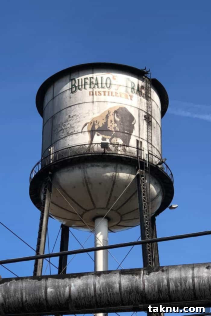 Blueberry Bourbon Marinated Venison Jerky 14 The iconic Buffalo Trace water tower stands tall, a landmark of the renowned distillery.