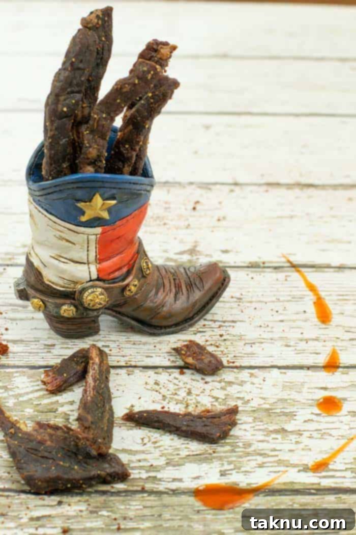 Gunslinger's Jerky 16 Pistol Pete's Beef Jerky in a Texas boot