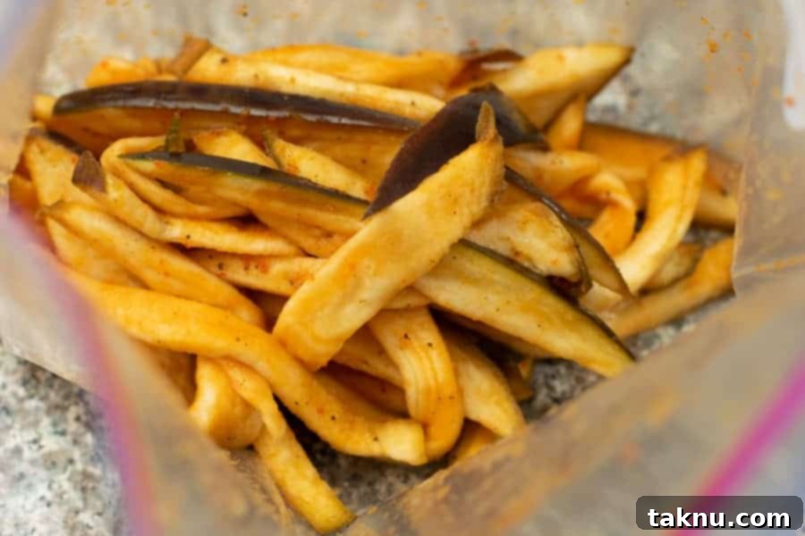 Eggplant Jerky in marinade in plastic bag
