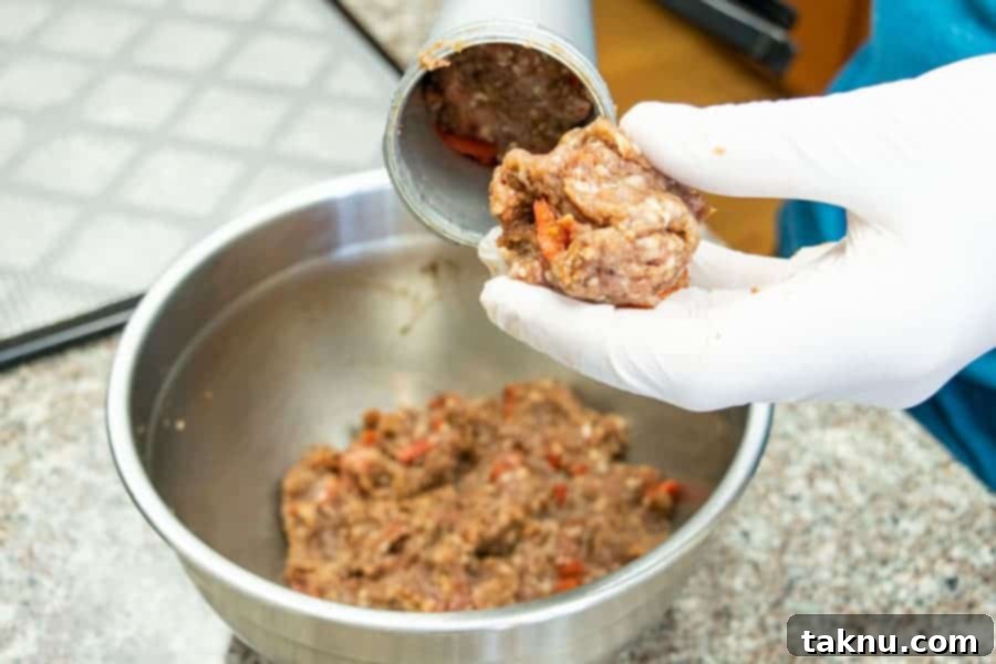 loading jerky gun with seasoned ground beef