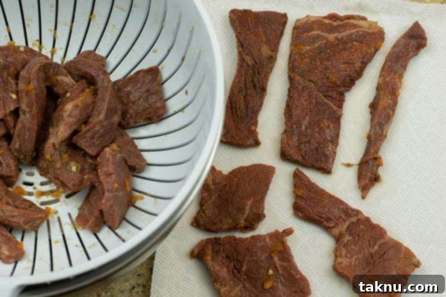 Jerky strained and patted dry