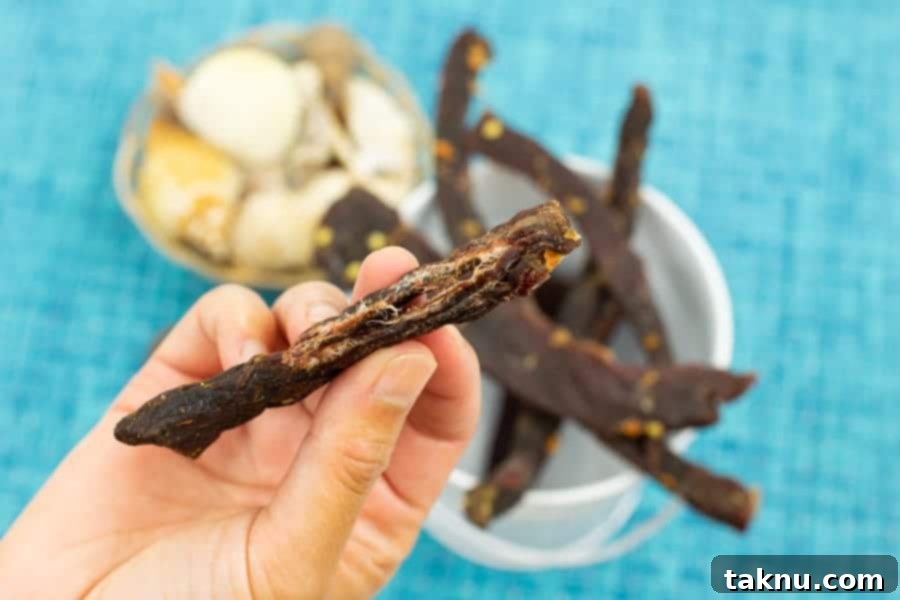 Jerky bent in half with blue background