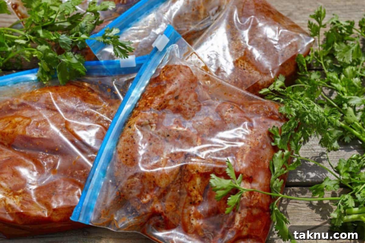 Crafting Safe Jerky: The 6-Step Method 3 Jerky marinating in ziplock bags with cilantro decoration
