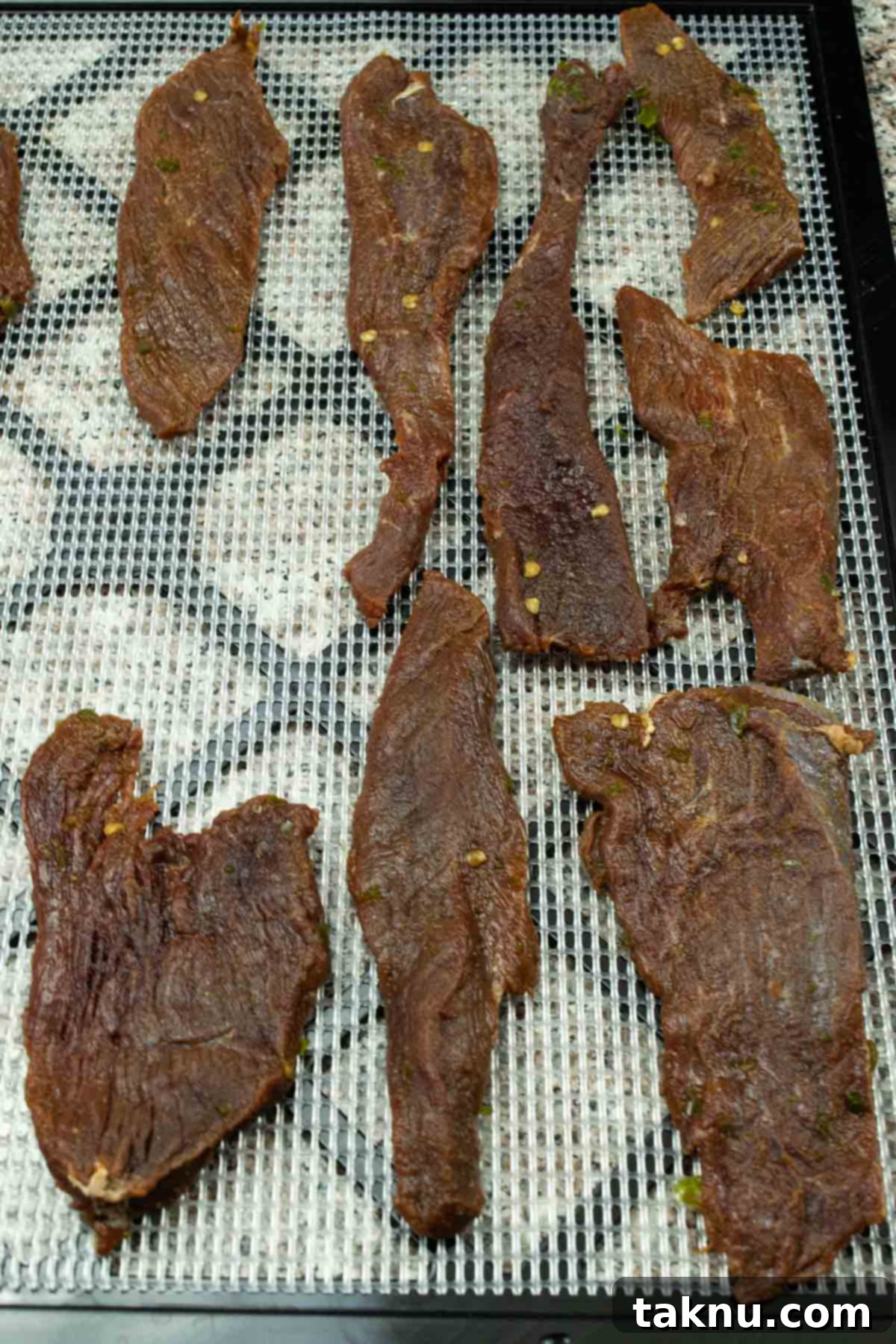 Bold Asian Venison Jerky 5 venison jerky drying on dehydrator trays
