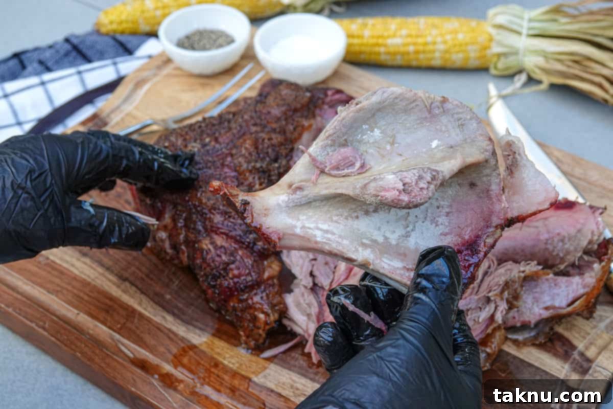 Fall-Apart Smoked Pork Butt 5 Cleanly pulled bone from a perfectly smoked pork shoulder, demonstrating exceptional tenderness.