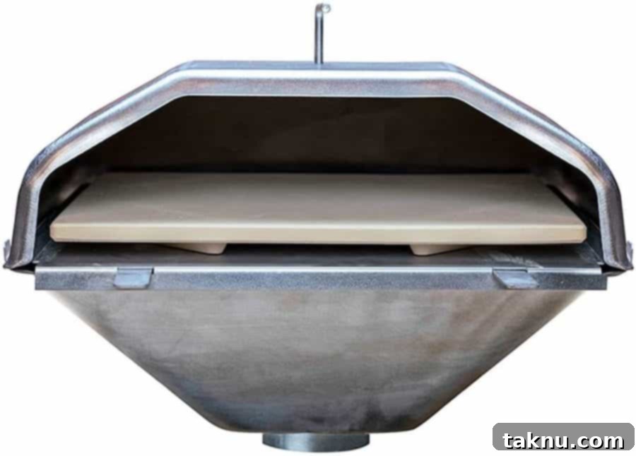Smoky Cheesy Pizza Thirty Topping Inspirations 9 A high-temperature pizza oven attachment designed for pellet smokers, depicted on a clean white background.