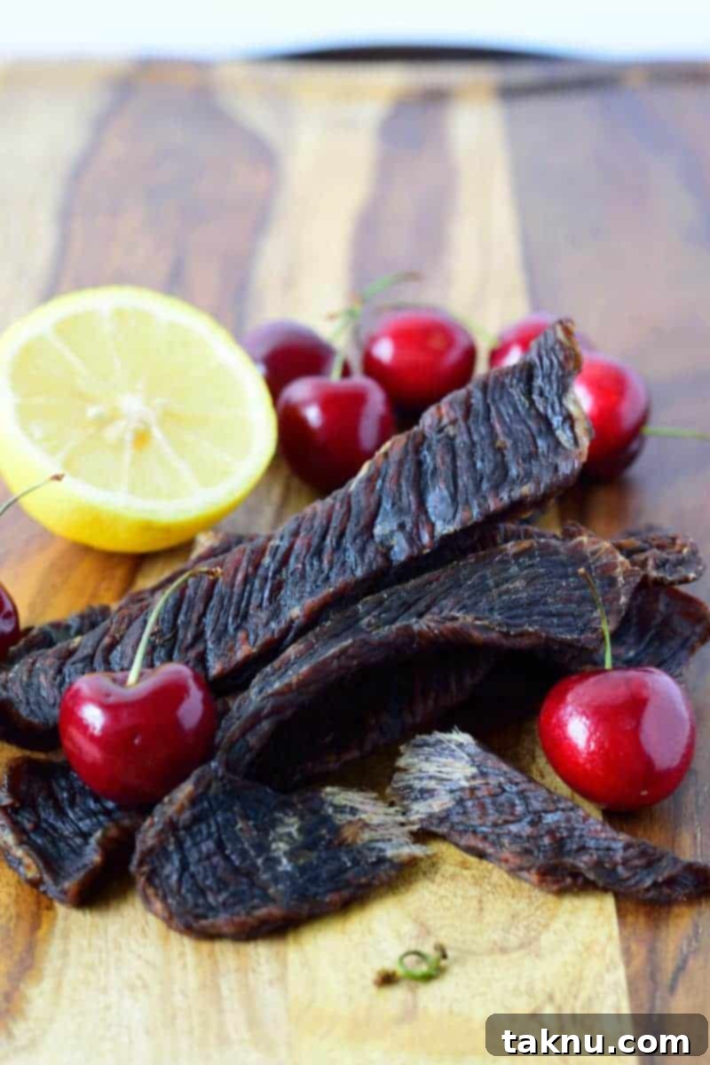 Delicious Sweet Cherry Beef Jerky strips ready for snacking