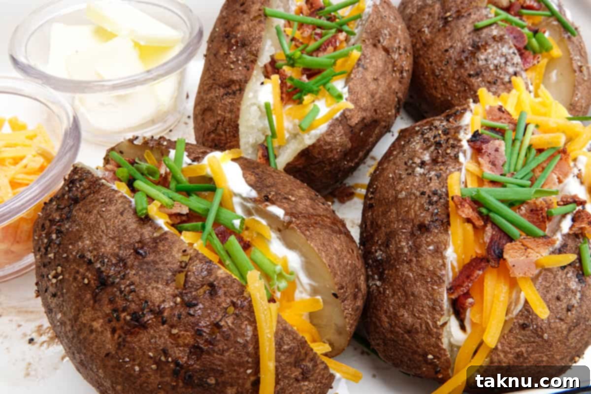 Loaded Baked potatoes with butter and cheese in dish