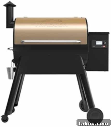 A high-quality pellet grill, ready for smoking, highlighting the equipment used for cooking.