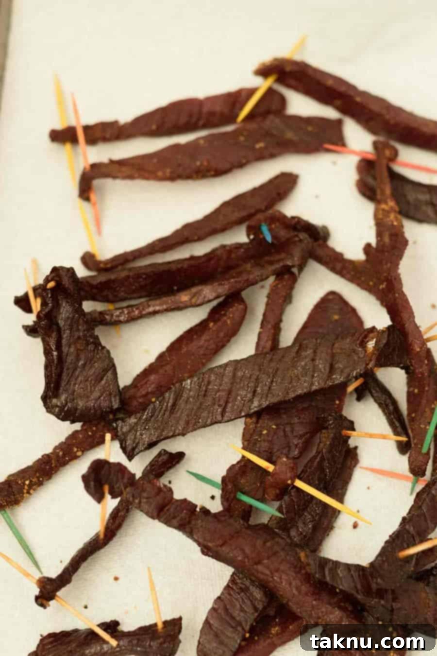 A large batch of finished Tennessee Smoked Beef Jerky, tempting you to make your own.